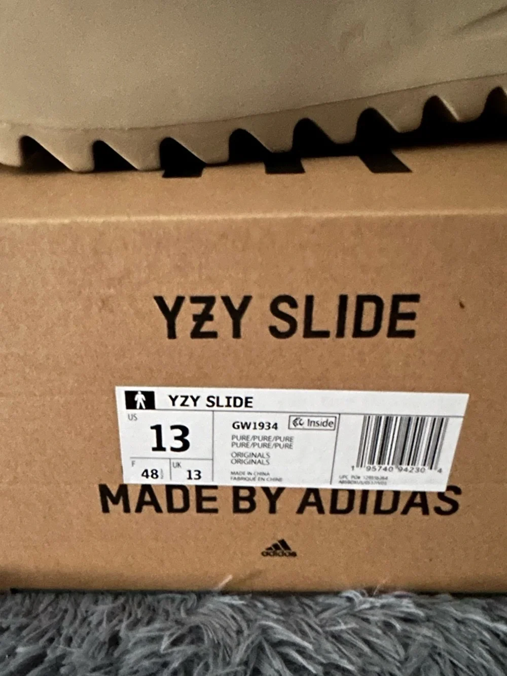 Adidas Yeezy “Pure” Slide Slip-on Style-Branded Insole-Sawtooth Sole-NEW w/Box